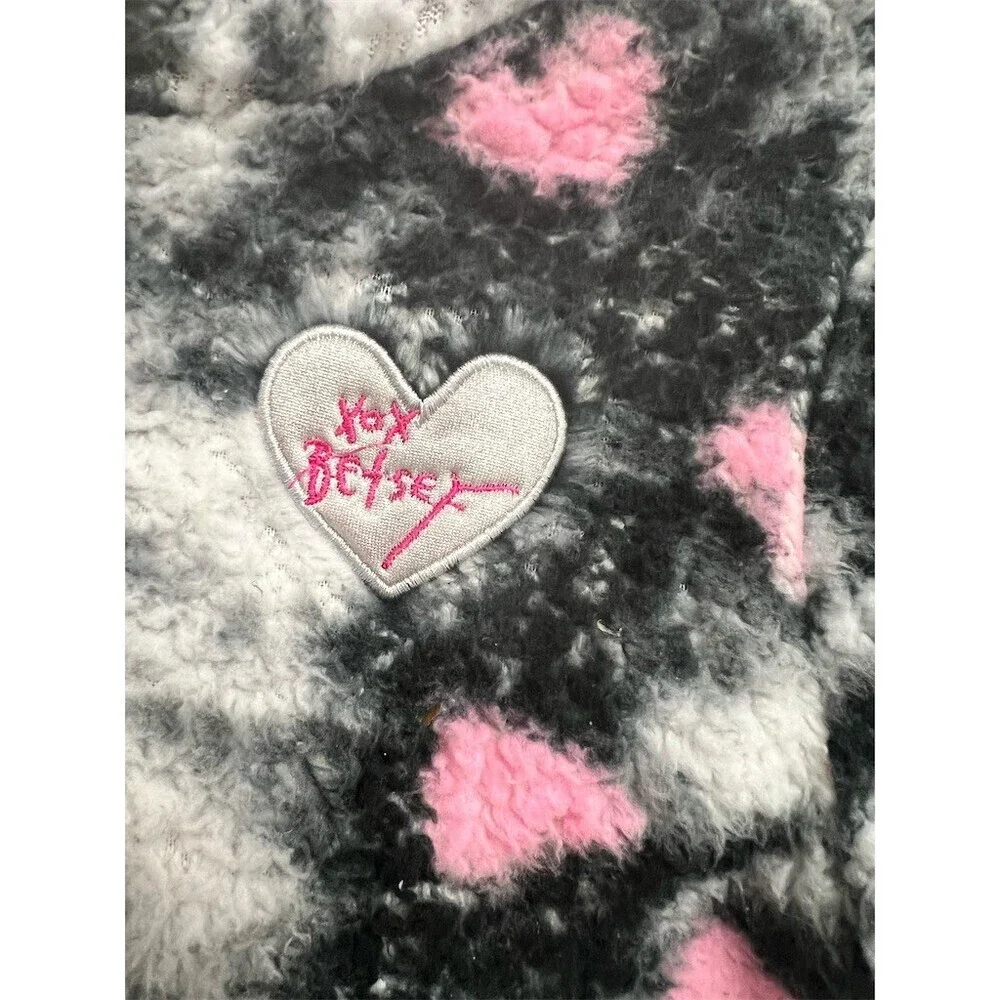 Betsey Johnson Hoodie Girls Size 7/8 Black Gray Pink Hearts Sherpa